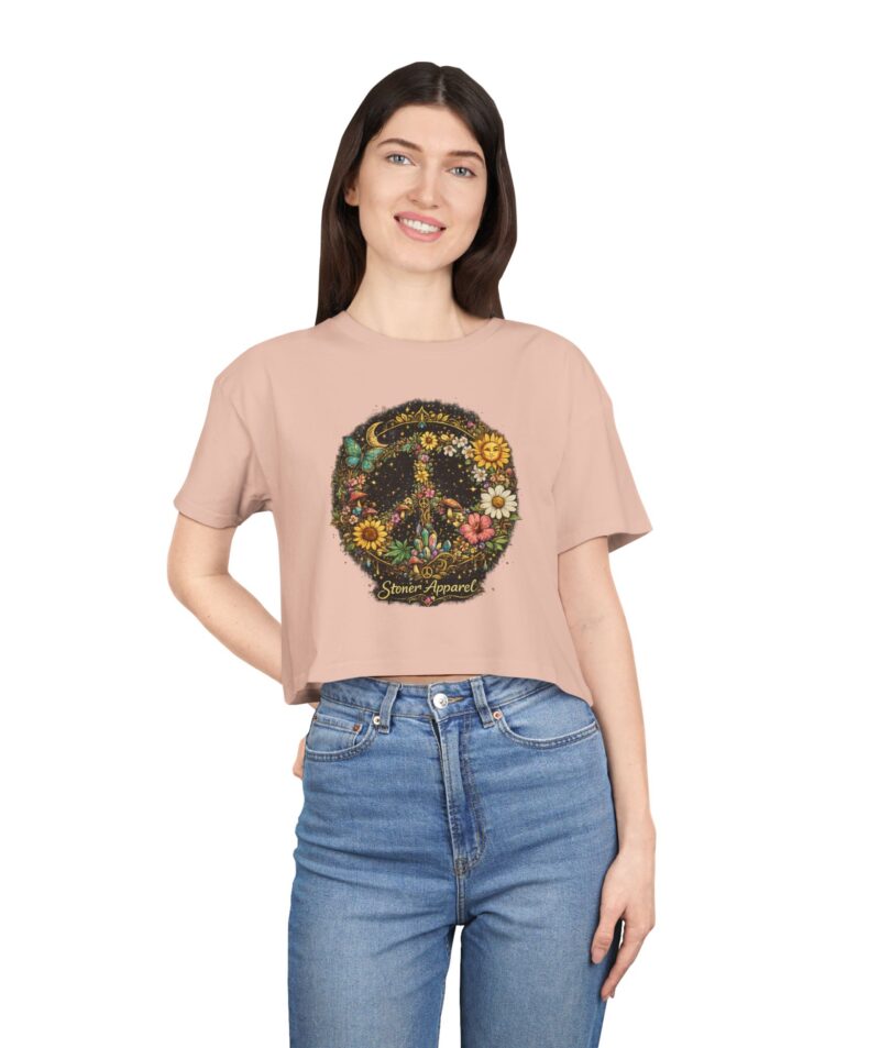 Stoner Apparel Women's Floral Peace Sign Crop Tee
