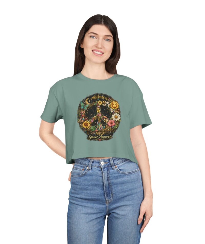 Stoner Apparel Women's Floral Peace Sign Crop Tee