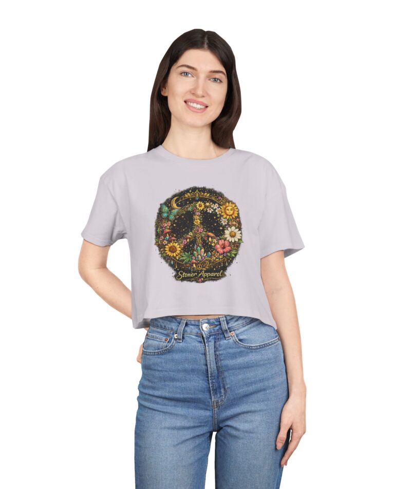 Stoner Apparel Women's Floral Peace Sign Crop Tee