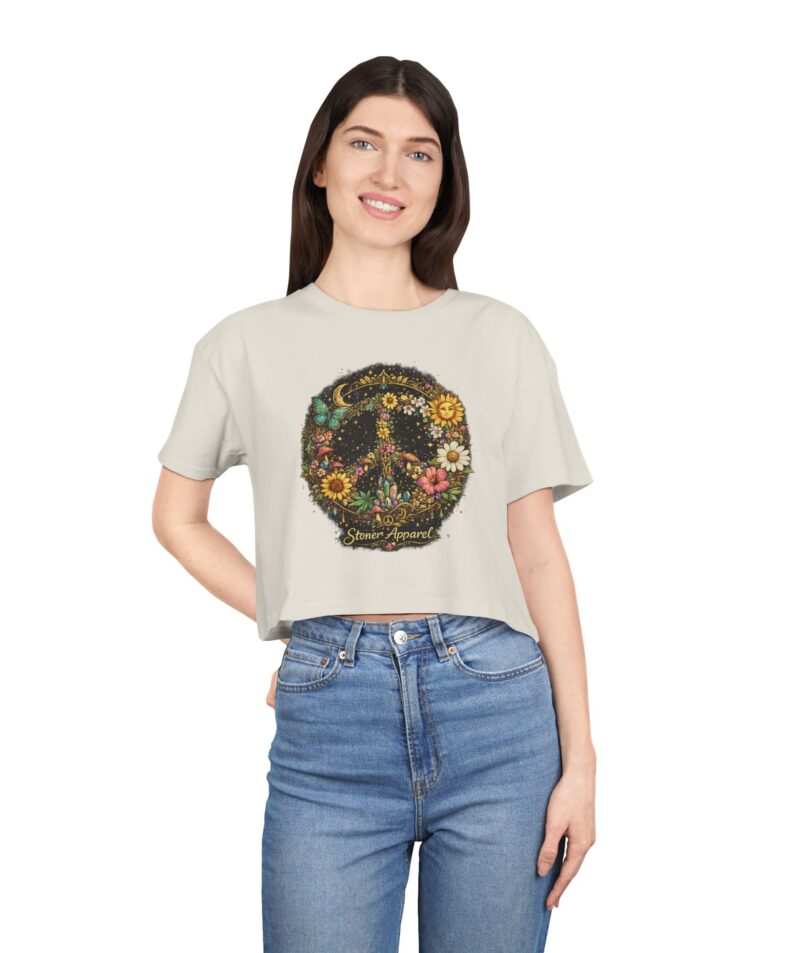 Stoner Apparel Women's Floral Peace Sign Crop Tee