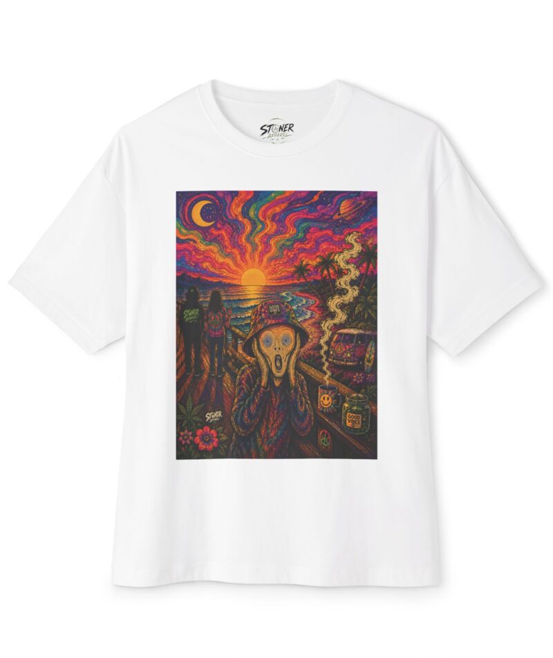 Stoner Apparel Psychedelic Scream Tee — Vibrant Surreal Sunset Graphic T-Shirt