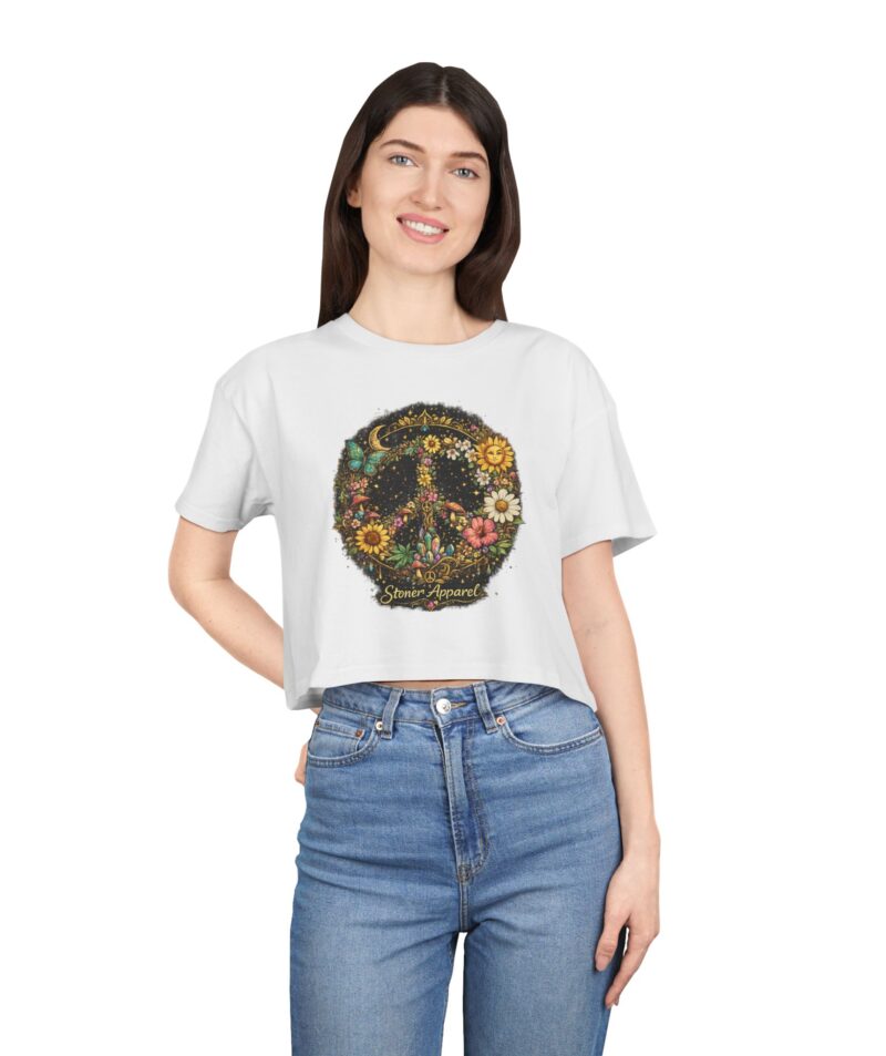 Stoner Apparel Women's Floral Peace Sign Crop Tee