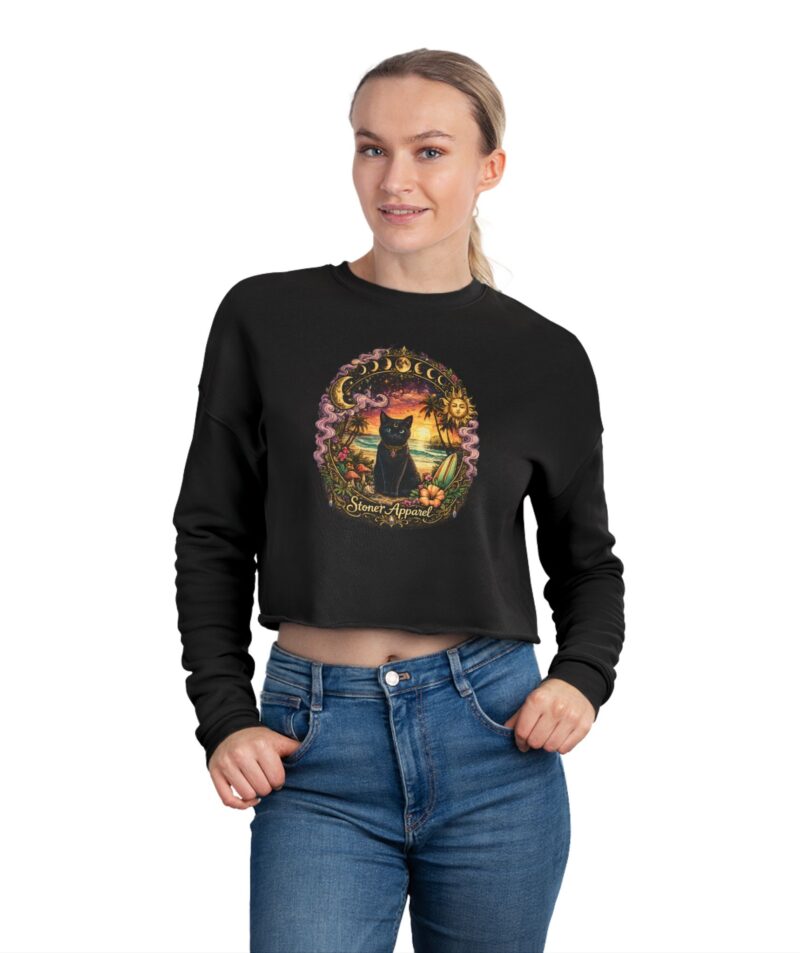 Stoner Apparel "Moon Cat" Women's Cropped Sweatshirt
