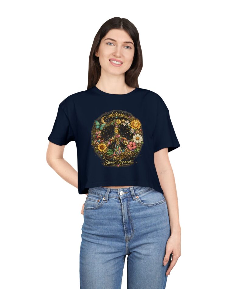 Stoner Apparel Women's Floral Peace Sign Crop Tee